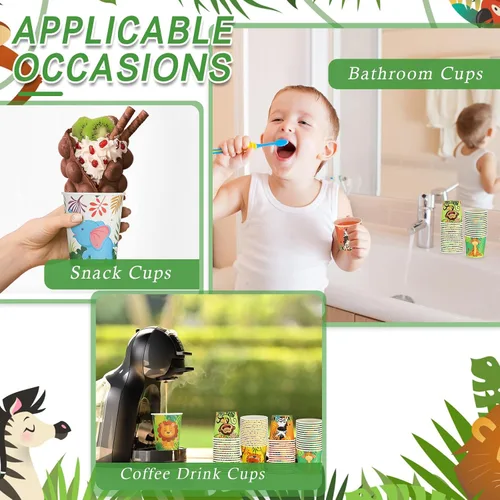 Miniatura 6 de Amyhill 100 vasos desechables de papel de 9 onzas para niños, animales, tazas de baño, pequeñas y coloridas para fiestas, picnic, barbacoas, viajes