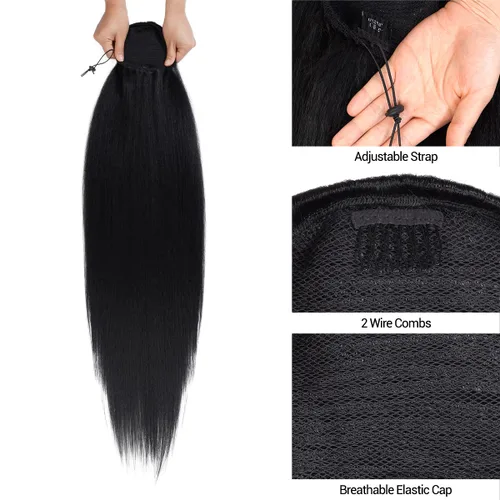 Miniatura 4 de GLAM21USA Extensión de cola de caballo recta de 36 pulgadas de largo con cordón para mujeres negras, extensión de cabello natural con clip, pieza