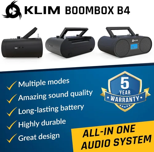 Miniatura 2 de KLIM Boombox B4 Reproductor de CD Sistema de Audio Portátil - Nuevo - Radio AM/FM con Reproductor de CD MP3 Bluetooth AUX USB - Batería Recargable