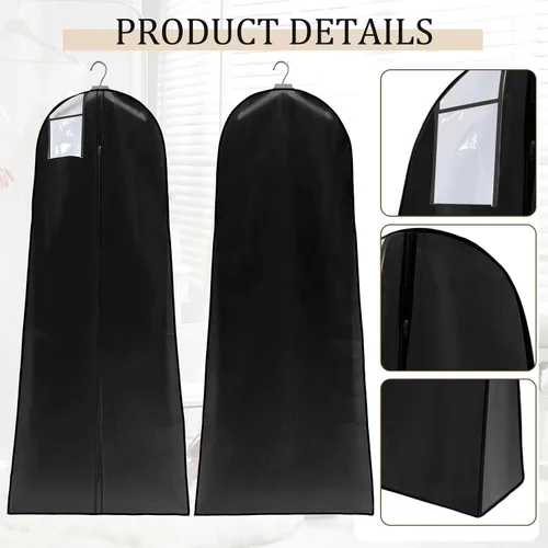 Miniatura 3 de Windyun Paquete de 6 bolsas de ropa para vestidos de novia de 71 pulgadas, bolsas de vestir para vestidos largos con refuerzo de 9 pulgadas