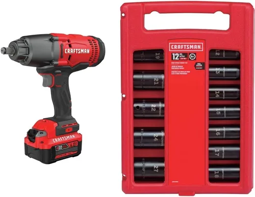 Craftsman V20* Kit de llaves de impacto, anillo de cerdo, inalámbrica, 1/2 pulgada con juego de llaves de impacto, métrica, 1/2 pulgada, 12 piezas