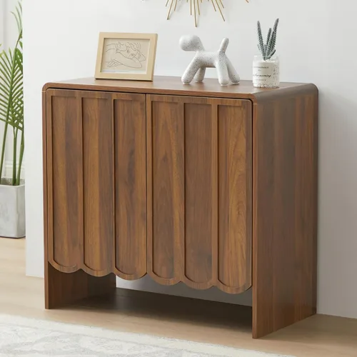 Miniatura 12 de ORRD Aparador Buffet de Acento, Gabinetes de Almacenamiento con 2 Puertas, Gabinete de Madera Estilo Granja con Estantes Ajustables y Panel Ondulado