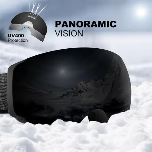 Miniatura 6 de Odoland Magnetic Interchangeable Ski Goggles with 2 Lens, Large Spherical Frameless Snow Snowboard Goggles for Men Women