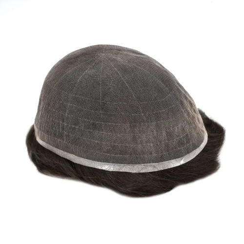 Miniatura 174 de Toupee para hombres nudos blanqueados hombres toupee hairpieces europeo virgen sistema de reemplazo de cabello humano suave encaje francés hombres