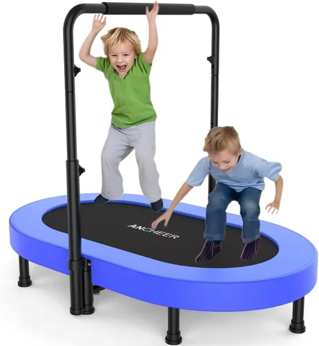 ANCHEER 56" Double Mini Trampoline for Kids, Mini Rebounder with 5-Level Adjustable Handle, Parent-Child Trampoline for Kids, Max Load 220lbs, Fun