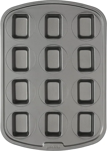 Miniatura 9 de GoodCook Mini molde estriado diario para tartas de construcción de acero antiadherente, hace 12 mini pasteles flautados, color gris