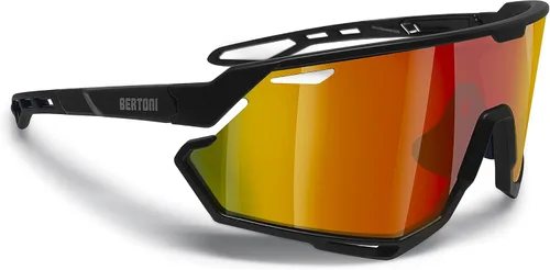 Miniatura 11 de Bertoni Gafas de sol deportivas para ciclismo MTB Running para hombres y mujeres en TR90 lente ancha antivaho mod. ALPHA NUEVO Negro brillante/verde
