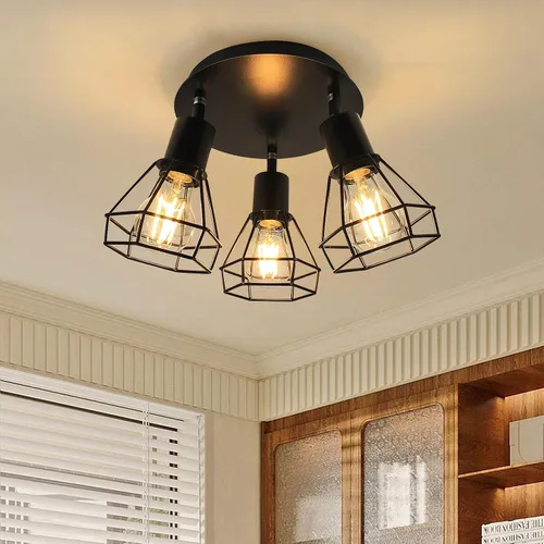 Miniatura 8 de LTBLIGHT Iluminación LED de pista de 1 luz, luz de techo ajustable negra con jaula de alambre de metal, lámpara de granja para dormitorio, mesita