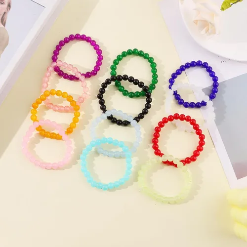 Miniatura 7 de FINZOR 24 pulseras elásticas de cuentas de 0.315 pulgadas hechas a mano para mujer, pulsera elástica de cuentas multicolor mate para mujer, pulsera