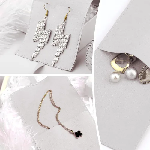 Miniatura 4 de Lothee 40 piezas de bolsas de joyería de microfibra de 8x8 cm, lujosas bolsas de regalo pequeñas con lazo de microfibra para joyería, estilo sobre