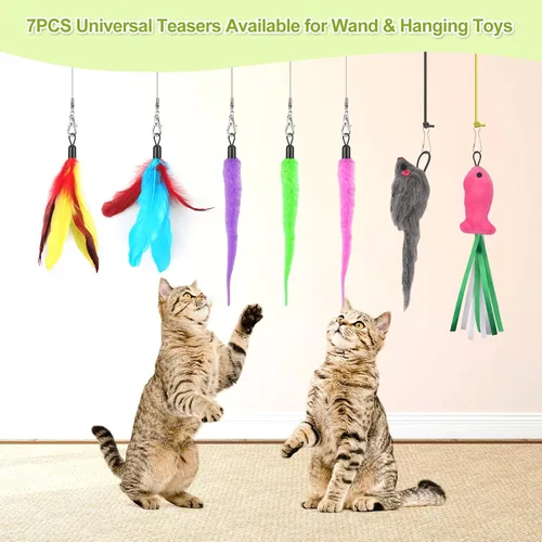 Miniatura 6 de ChicWow Varita Retráctil Interactiva para Gatos y Juguetes Colgantes para Gatos - 2 Varitas, 2 Colgantes, 7 Juguetes Tentadores para Gatos Adultos