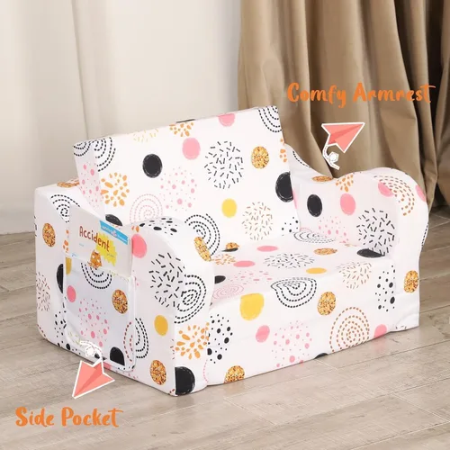 Miniatura 7 de MOMCAYWEX Sofá para niños, sofá de espuma abatible 2 en 1, silla plegable suave para juegos, color blanco