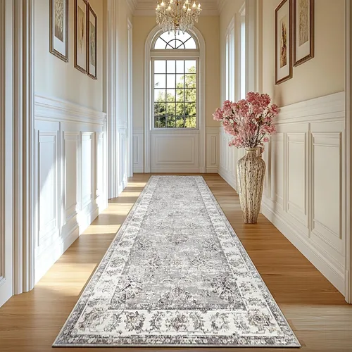 Miniatura 124 de Jinchan Fiora - Alfombra redonda de 8 pies, alfombras vintage con diseño floral envejecido, lavable a máquina, antideslizante, de pelo bajo, Azul