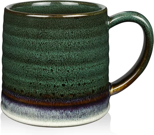 Taza de café grande de cerámica de 18 oz, 500 ml, taza de té grande de cerámica hecha a mano para oficina y hogar, mango grande fácil de sostener,