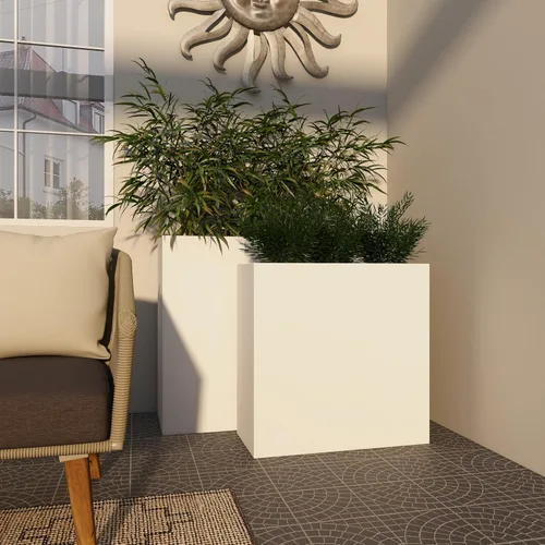 Miniatura 9 de Deco 79 Maceta de metal para interiores y exteriores, maceta rectangular grande, juego de 2 macetas de 28 pulgadas, 24 pulgadas de alto, color blanco