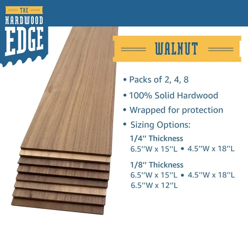 Miniatura 3 de Tablones de Madera Dura de Nogal - Paquete de 8 Madera de Nogal para Manualidades de Madera Sin Terminar - 1/8'' (3mm) Madera Dura 100% Pura