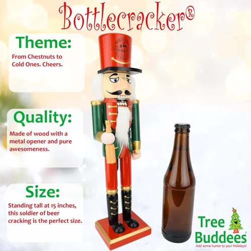 Miniatura 2 de Tree Buddees Beercracker Abridor de Botellas Cascanueces de 15" de Alto Funcional Apertura de Botellas y Decoración Festiva Navideña Bottlecracker