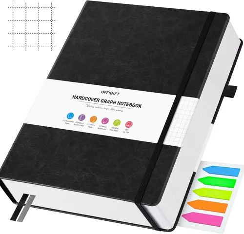 Miniatura 11 de Cuaderno de papel cuadriculado, 312 páginas numeradas A5 de tapa dura de cuero, cuaderno de papel cuadriculado de 100gsm sin sangría con páginas
