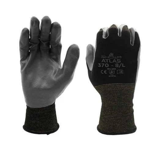 Miniatura 9 de SHOWA Atlas 370 Guantes de Trabajo de Uso General con Palma Recubierta de Nitrilo con Forro de Nylon, Negro, Grande (12 Pares)