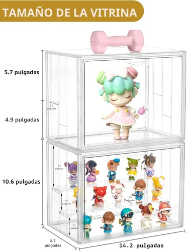 Miniatura 2 de LXLXXL Vitrina acrílica para coleccionables, 3 capas, ajustable, con puerta magnética, caja de exhibición transparente apilable para figuras