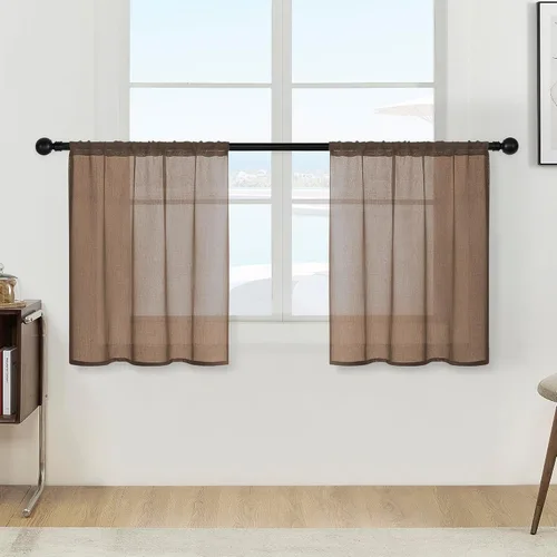 Miniatura 17 de MRTREES Cortinas transparentes de Aqua Blue, para cocina, de 36 pulgadas de longitud, cortinas transparentes de gasa con filtro de luz, cortinas