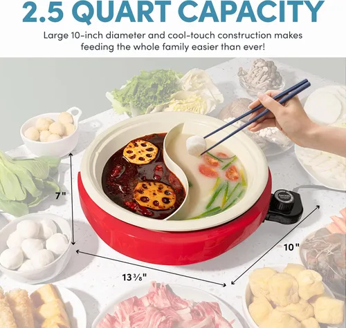 Miniatura 5 de AROMA Olla eléctrica dividida Shabu Shabu con olla recubierta de cerámica sin PFAS (2.5 cuartos de galón)