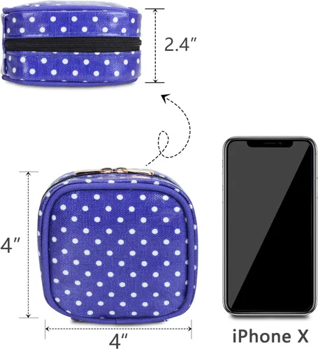 Miniatura 4 de Teamoy Estuche de joyería de viaje pequeño, portátil, para mujer, aretes, collar, accesorios, caja organizadora, lunares morados