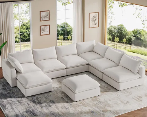 Miniatura 13 de VANOMi Sofá modular seccional, sofá de nube de asiento profundo, cojines ultra cómodos, tapicería suave, funda extraíble, 4 plazas para sala de estar