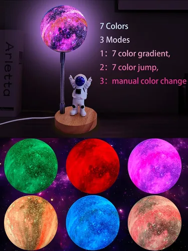 Miniatura 2 de WLHONG Lámpara de luna para niños, luces Space Buddy con luz nocturna de astronauta de 7 colores, alimentada por USB y control de botón, lámpara