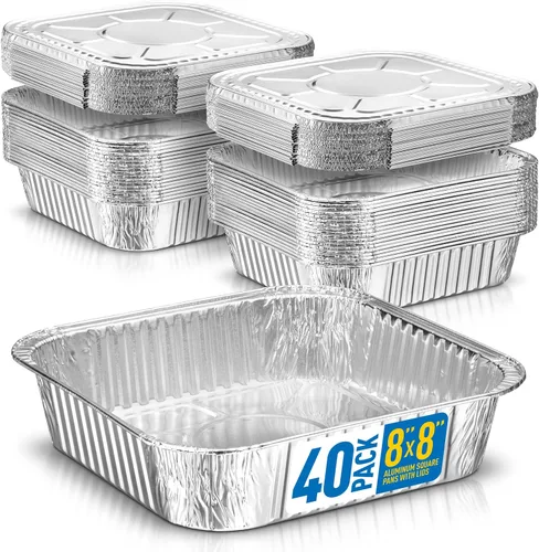 Miniatura 14 de 8x8 Sartenes desechables de aluminio con tapas - 10 unidades de sartenes de papel de aluminio para cocinar, hornear pasteles, asar y panes caseros