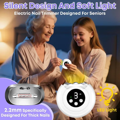 Miniatura 2 de Cortaúñas automático para personas mayores, cortaúñas eléctrico 3 en 1 con luz LED, batería recargable, cortaúñas para adultos, molinillo de uñas