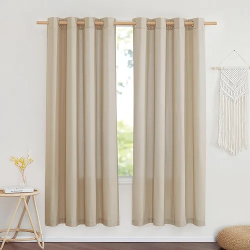 Miniatura 49 de NICETOWN Cortinas de lino natural con textura de lino para dormitorio, mezcla de lino rústica con ojales en la parte superior, semitransparentes