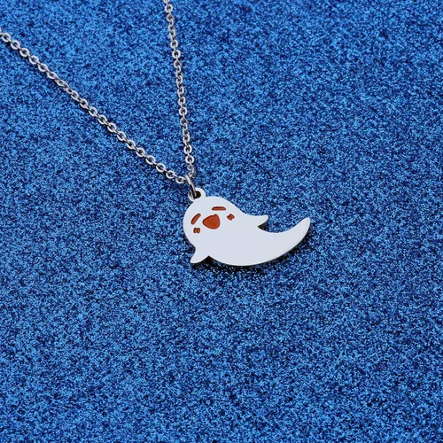 Miniatura 4 de WUSUANED Lindo collar de fantasma Hu Tao con forma de fantasma, joyería de Halloween, cosplay, regalos para los amantes del anime del juego, Acero