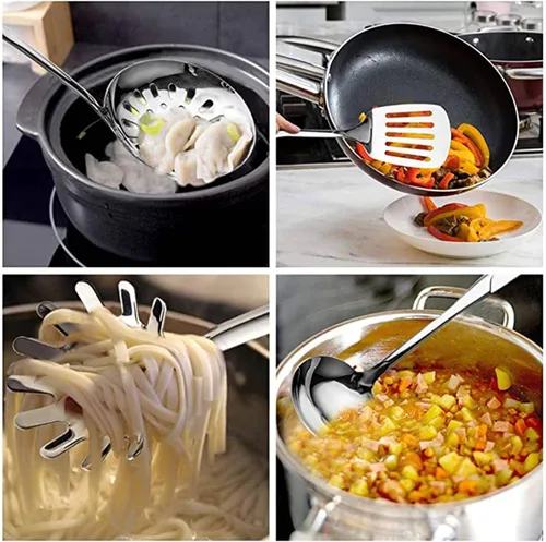 Miniatura 5 de Juego de utensilios de cocina – 6 piezas de utensilios de cocina de acero inoxidable 304 con soporte giratorio organizador incluye cuchara ranurada