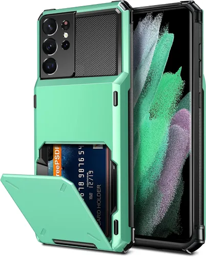 Miniatura 14 de Vofolen Funda tipo cartera para Galaxy S21 Ultra con 4 tarjetas, tarjetero con ranura para tarjeta de crédito, bolsillo trasero, doble capa, Negro
