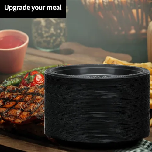 Miniatura 4 de Hanna K. Signature - Platos de plástico negro para fiesta, platos desechables de 7 pulgadas, 50 unidades, suministros de fiesta para aperitivos