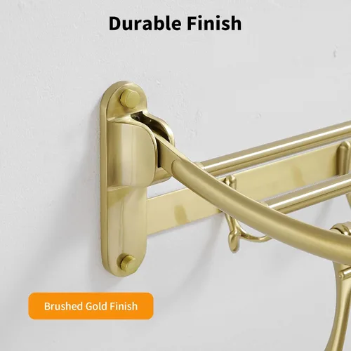 Miniatura 3 de BESy Toalleros de 24 Pulgadas en Oro Cepillado, Estante de Toallas de Baño con Barra Plegable y Ganchos para Toallas, Accesorios de Baño