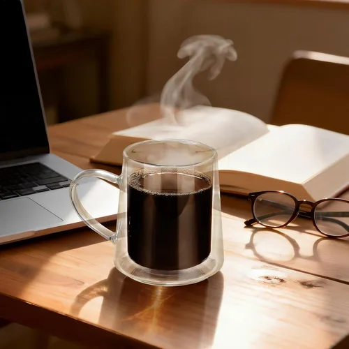 Miniatura 5 de Joeyan Juego de 2 tazas de café de vidrio de doble pared de 10.8 onzas, tazas de café de vidrio transparente aisladas con asa, tazas térmicas de dos