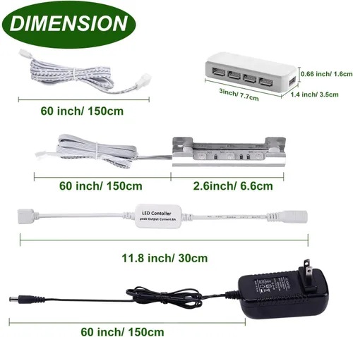 Miniatura 3 de AIBOO Kit de iluminación LED para estante de vidrio para iluminación lateral trasera con cable flexible y clip con control remoto RF (8 luces, RGB)