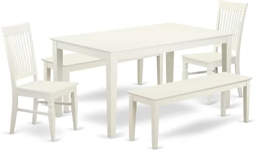 East West Furniture CANO5C-LWH-W - Juego de mesa de comedor de 5 piezas para 4 personas, incluye una mesa de cocina rectangular y 2 sillas de