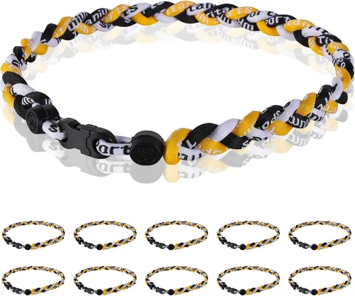 Paquete de 12 Collares de Béisbol de 18 Pulgadas, Regalo de Equipo para Fanáticos de Béisbol, Diseño de Cuerda Tornado de Titanio Triple Trenzado,