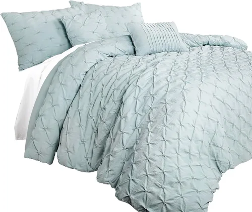 Miniatura 7 de Lush Decor Ravello Pintuck Juego de Edredón – Juego de ropa de cama texturizada de lujo de 5 piezas – Decoración tradicional de dormitorio inspirada