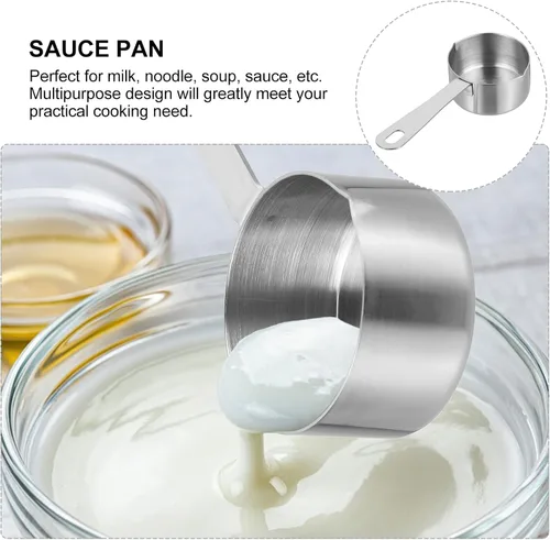Miniatura 6 de Hemoton Mini sartén, calentador de mantequilla de acero inoxidable con boquilla de vertido, mini olla calentadora de leche, fusión de chocolate