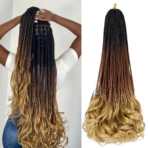 Miniatura 18 de Trenzas de ganchillo rizadas francesas de 14 pulgadas, 6 paquetes de trenzas caja con extremos rizados, trenzas de caja diosa, cabello trenzado #1B