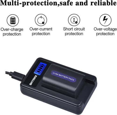 Miniatura 3 de Batmax Paquete de 2 baterías NP-FH50 + cargador USB LCD para baterías Sony NP-FH30, NP-FH40, NP-FH50 Serie H; Sony Alpha DSLR A230, DSLR A290, DSLR