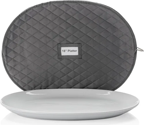 Estuche de almacenamiento para platos - 18 x 13 pulgadas con interior acolchado y soporte para etiquetas - Gris - Contenedores de almacenamiento de