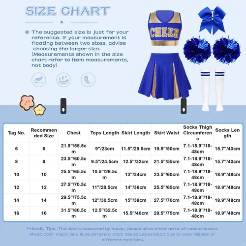 Miniatura 7 de Disfraz de baile de animadoras juveniles, uniforme de animadora, vestido corto con falda plisada y pompones