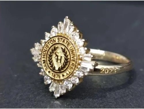 Miniatura 9 de Ssjewel Custom University Logo Ring Personalized College Class Ring For Women Cz Graduation Ring 14K Gold Finish Women High School Ring Handmade
