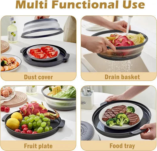Miniatura 3 de Cubierta para microondas contra salpicaduras, cubierta de microondas para alimentos con bandeja anti-escaldadura, cubierta de placa de microondas