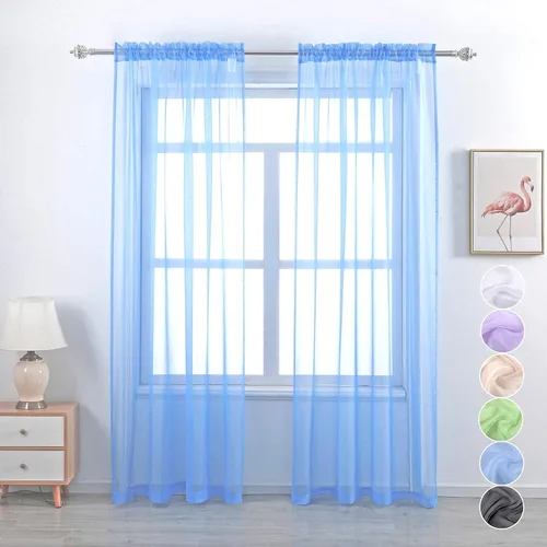 Miniatura 16 de GYROHOME Cortina de gasa transparente con bolsillo para barra, filtro de luz solar, protege la privacidad de poliéster transparente para sala